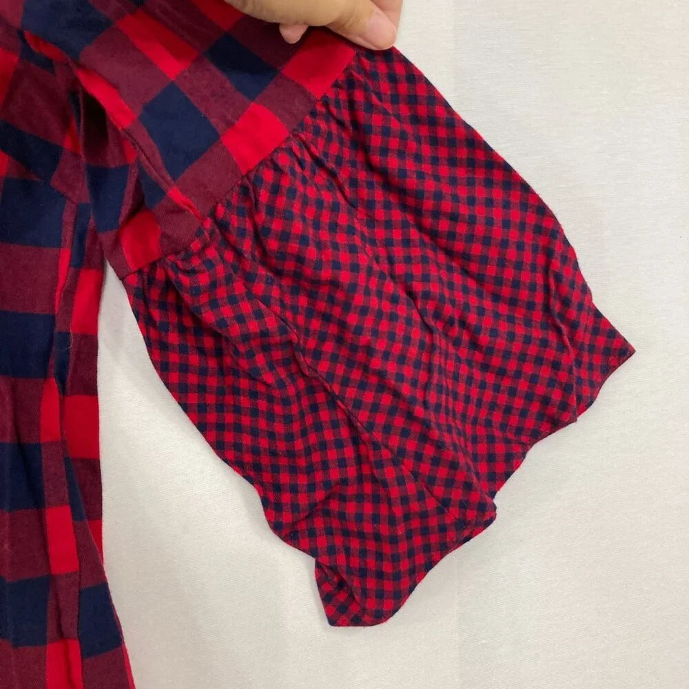 New J. Crew size 18 Blue Red Plaid Crew Neck Light Flannel Cotton Blouse‎ Preppy